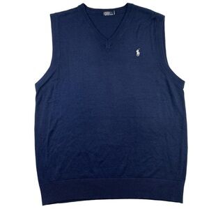 Polo Ralph Lauren Men's V Neck Navy and White Cotton Vest Shirt Sz L
